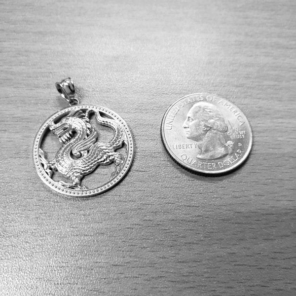 Sterling Silver Chinese Dragon Open Medallion Pendant Necklace Karma Blingz