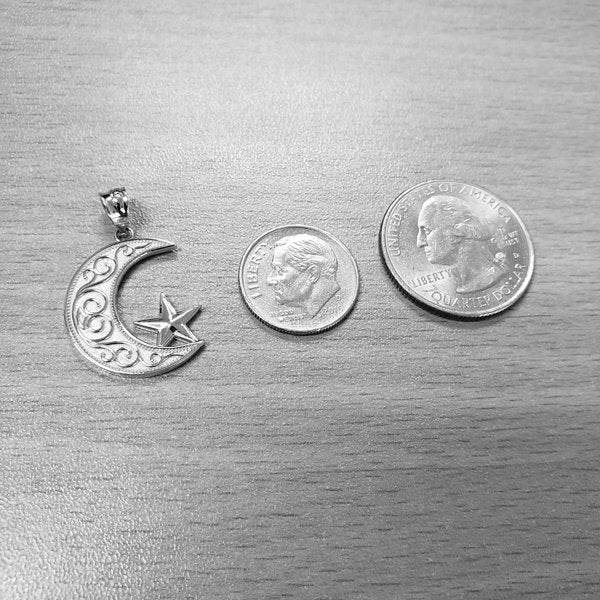 Gold Islamic Crescent Moon Pendant Necklace (yellow, white, rose gold, 10k, 14k) Karma Blingz