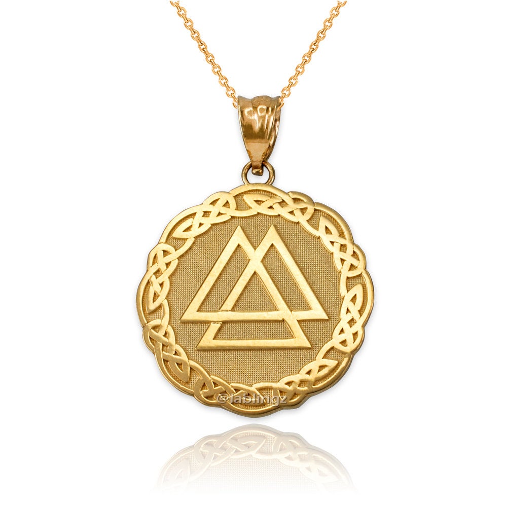 Gold Celtic Valknut Viking Warrior Pendant Necklace (yellow, white, rose gold, 10k, 14k) Karma Blingz