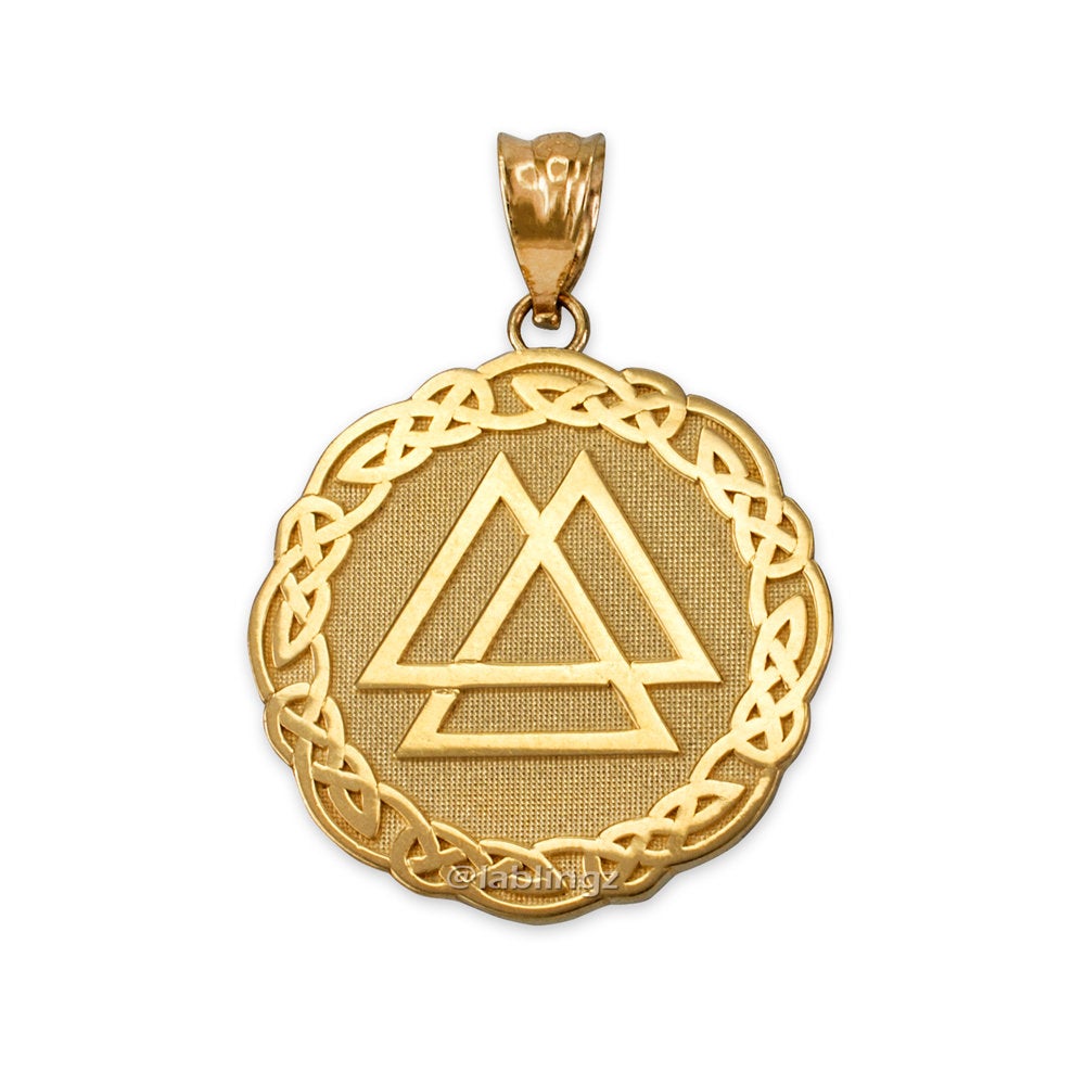Gold Celtic Valknut Viking Warrior Pendant Necklace (yellow, white, rose gold, 10k, 14k) Karma Blingz
