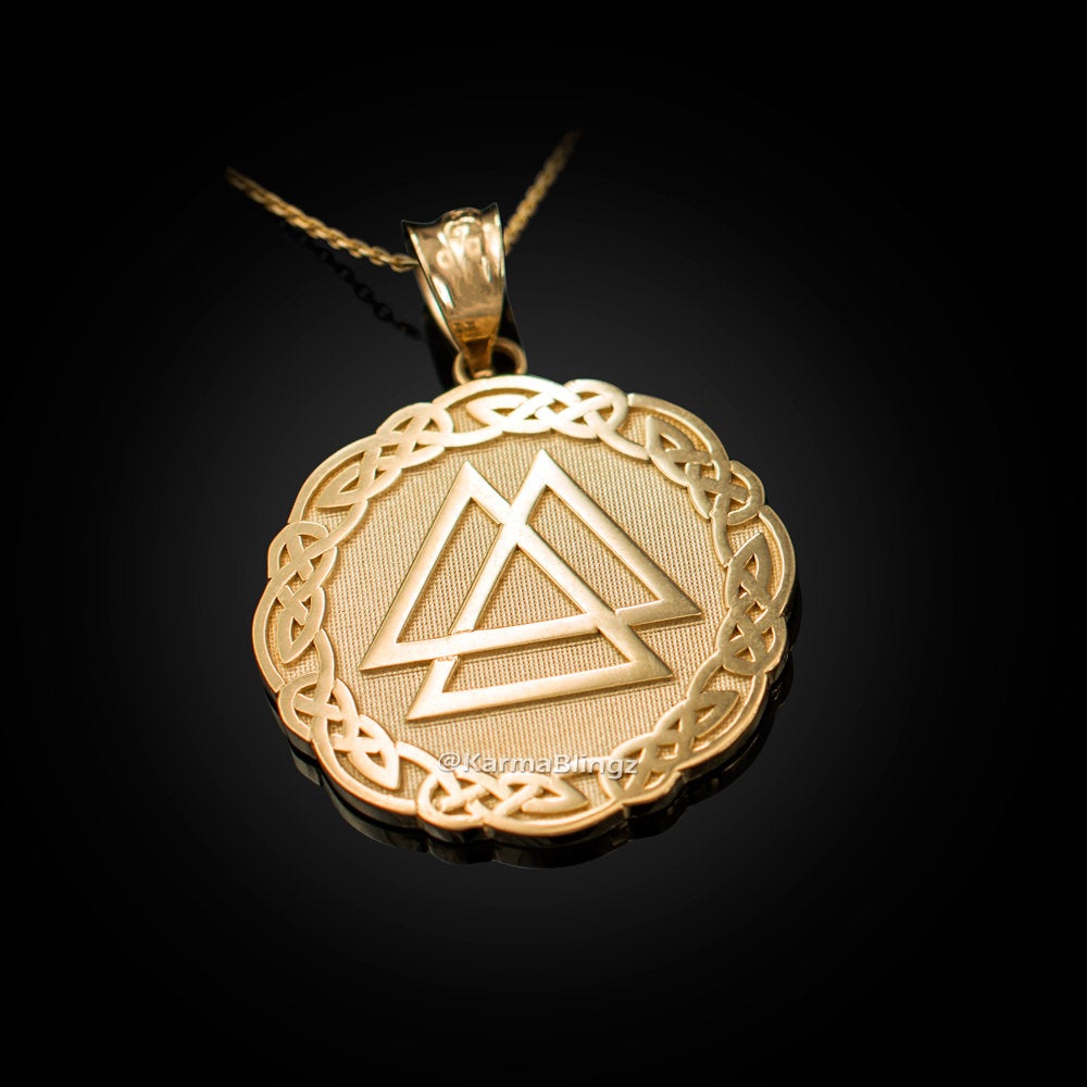 Gold Celtic Valknut Viking Warrior Pendant Necklace (yellow, white, rose gold, 10k, 14k) Karma Blingz