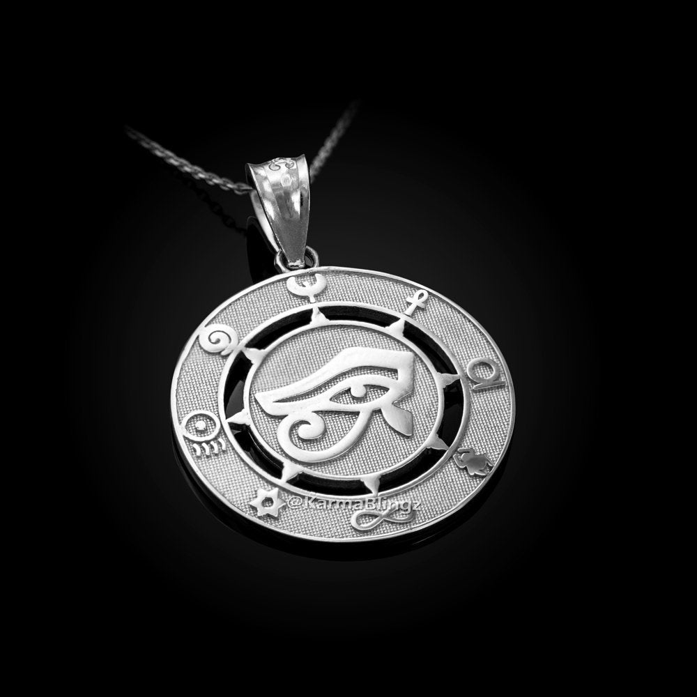 Sterling Silver Egyptian Eye of Ra Amulet Pendant Necklace Karma Blingz