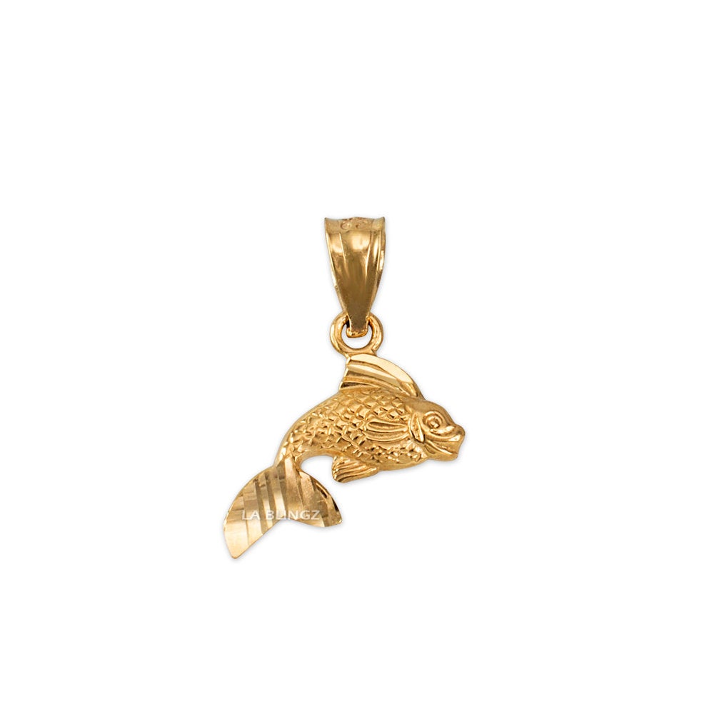 Gold Dainty Goldfish DC Charm Necklace (yellow, white, rose gold, 10k, 14k) Karma Blingz