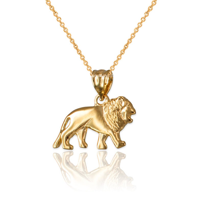 Polished Gold Dainty Lion Charm Necklace (10K, 14K, yellow, white, rose gold) Karma Blingz