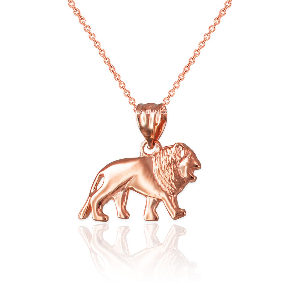 Polished Gold Dainty Lion Charm Necklace (10K, 14K, yellow, white, rose gold) Karma Blingz