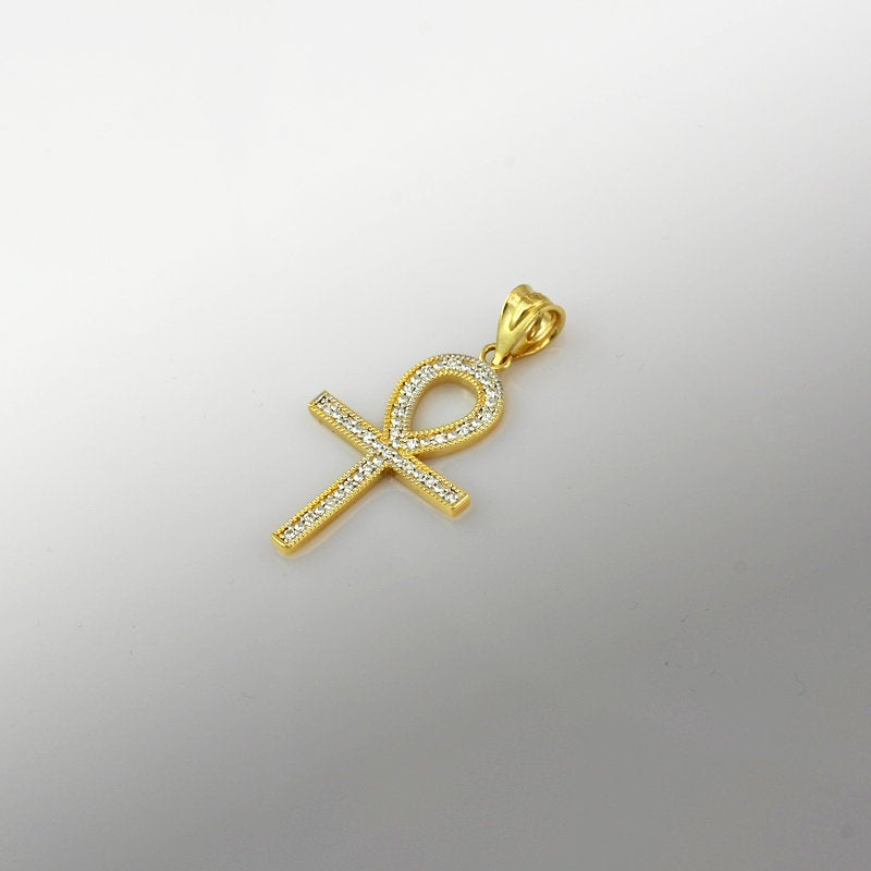 Gold Egyptian Ankh Cross Diamond Pendant Necklace (yellow, white, rose gold, 10k, 14k) Karma Blingz