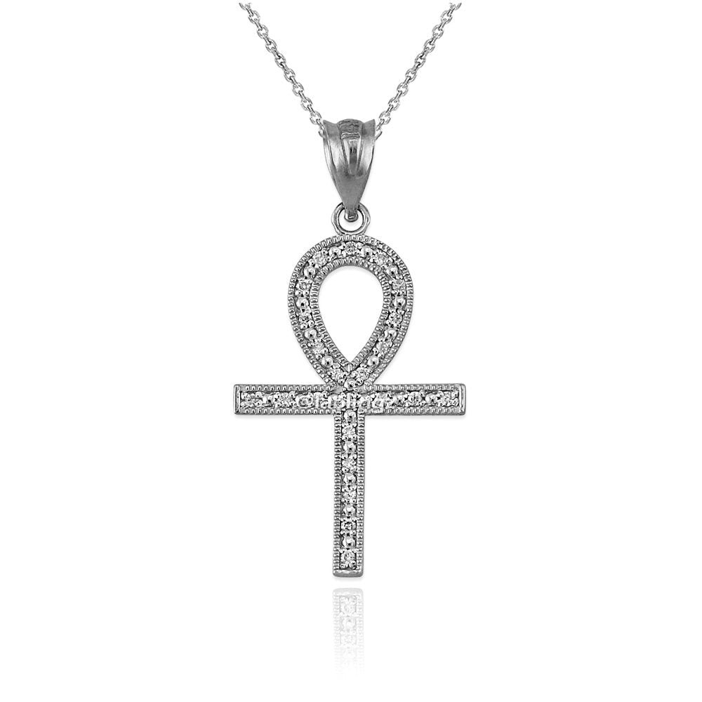 Gold Egyptian Ankh Cross Diamond Pendant Necklace (yellow, white, rose gold, 10k, 14k) Karma Blingz