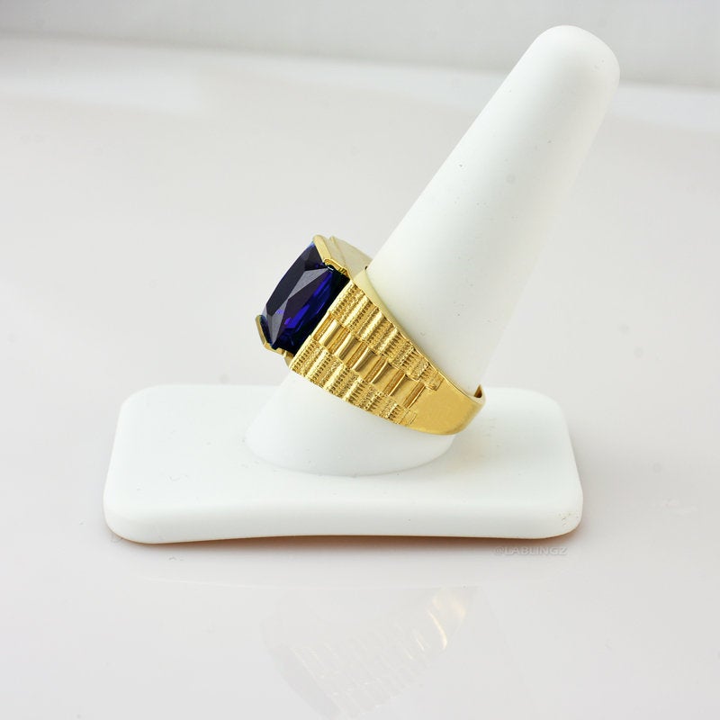 14K Yellow Gold Men's Square CZ Birthstone Ring Karma Blingz