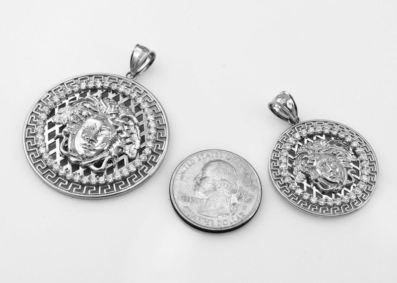 Sterling Silver Medusa CZ Medallion Pendant (small, large) Karma Blingz