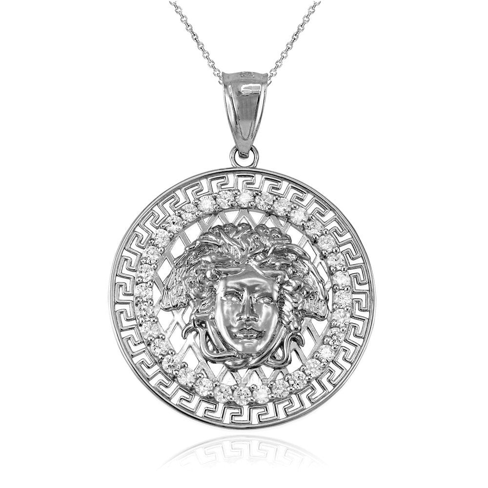 Gold Medusa CZ Medallion Pendant Necklace (yellow, white, rose gold, 10k, 14k) Karma Blingz