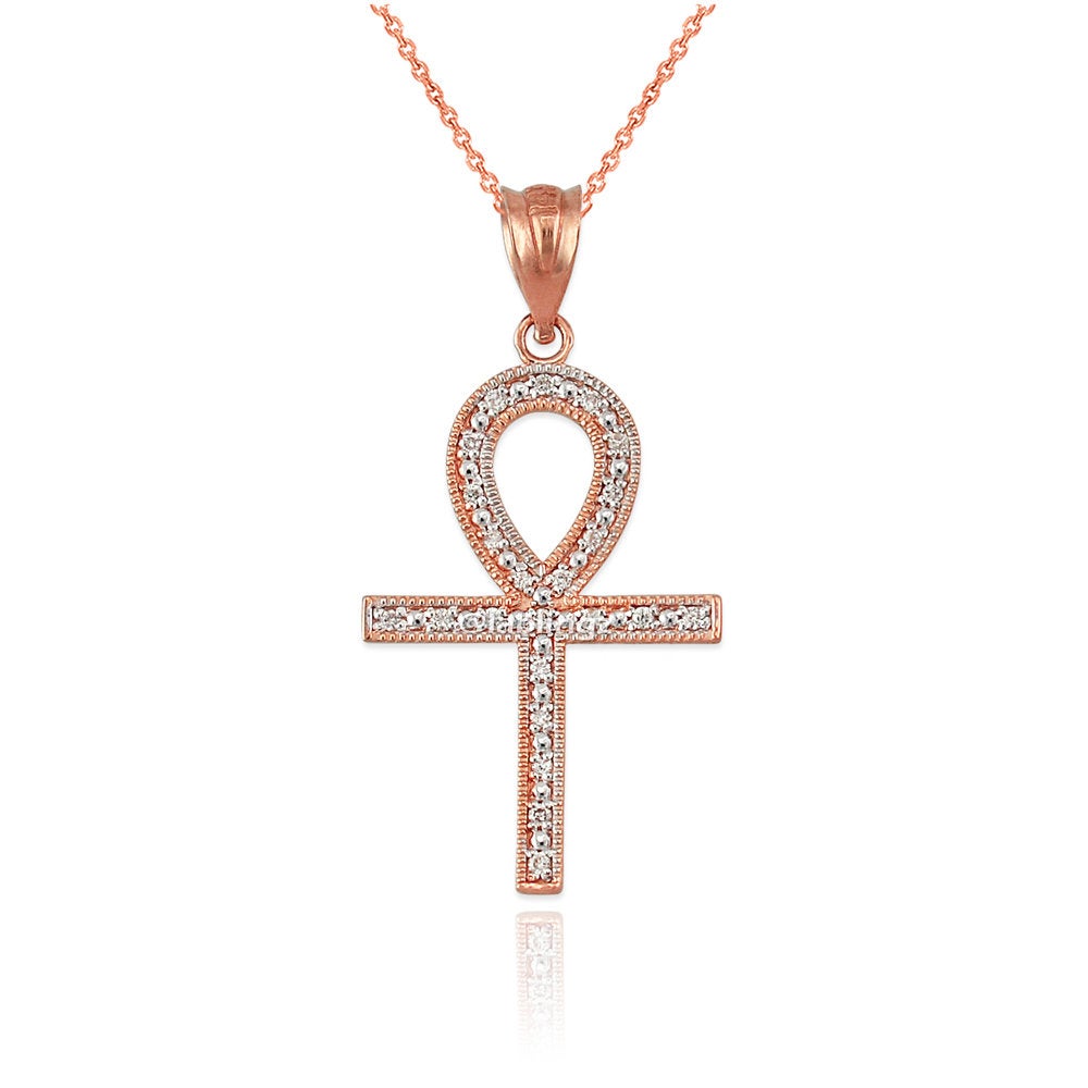 Gold Egyptian Ankh Cross Diamond Pendant Necklace (yellow, white, rose gold, 10k, 14k) Karma Blingz