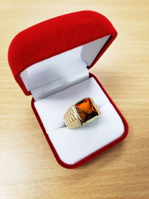 10K Yellow Gold Men's Square CZ Birthstone Ring Karma Blingz