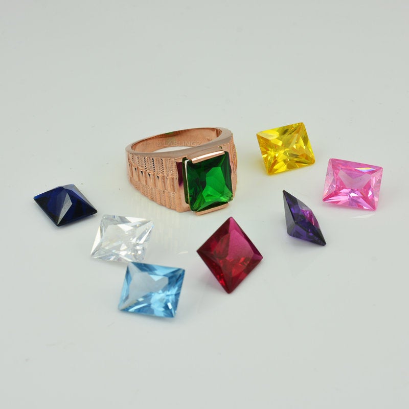 10K Yellow Gold Men's Square CZ Birthstone Ring Karma Blingz