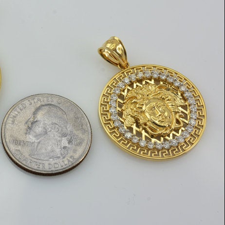 Gold Medusa CZ Medallion Pendant Necklace (yellow, white, rose gold, 10k, 14k) Karma Blingz