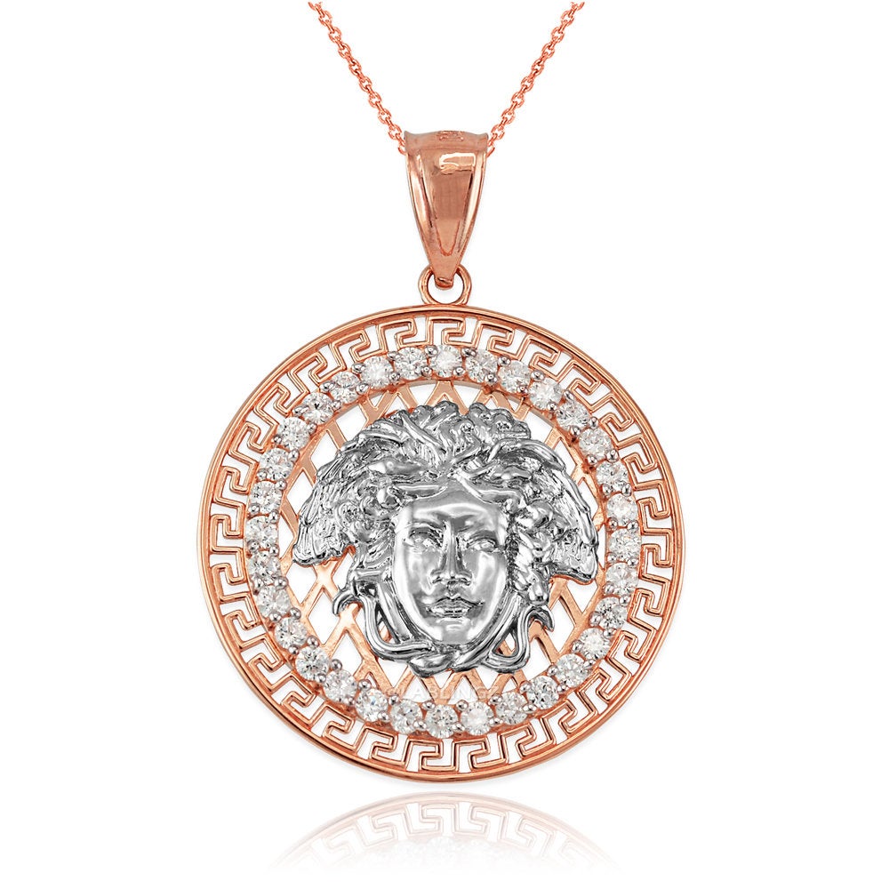 Gold Medusa CZ Medallion Pendant Necklace (yellow, white, rose gold, 10k, 14k) Karma Blingz