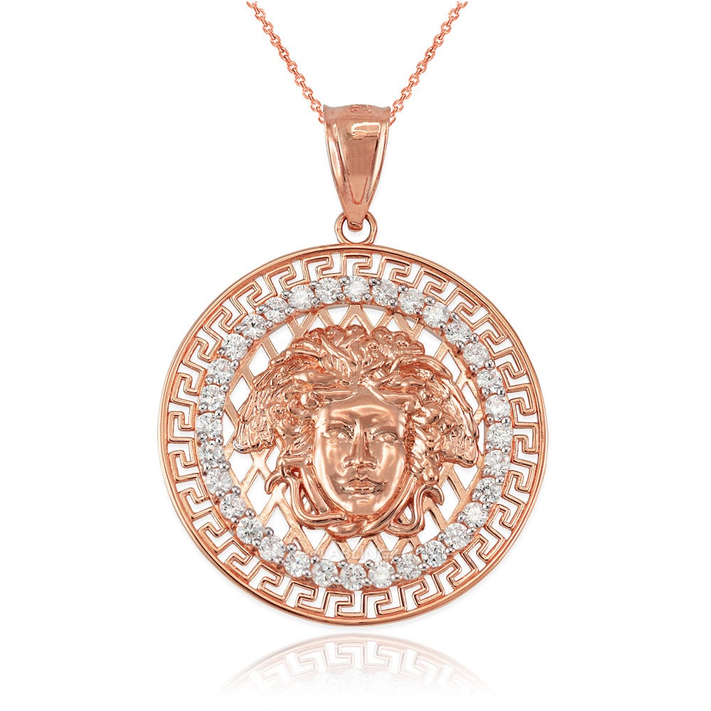 Gold Medusa CZ Medallion Pendant Necklace (yellow, white, rose gold, 10k, 14k) Karma Blingz