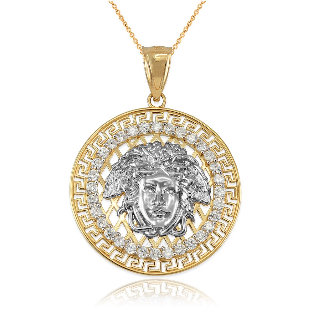 Gold Medusa CZ Medallion Pendant Necklace (yellow, white, rose gold, 10k, 14k) Karma Blingz