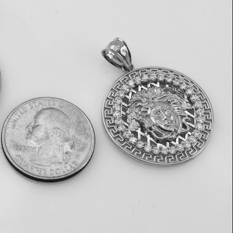 Sterling Silver Medusa CZ Medallion Pendant Necklace Karma Blingz