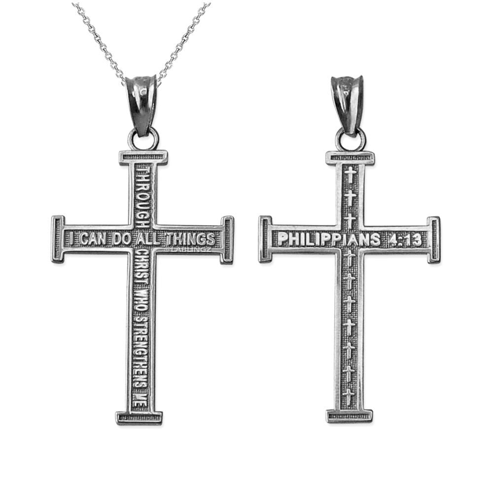 Sterling Silver Reversible Christian Cross Pendant Necklace Karma Blingz