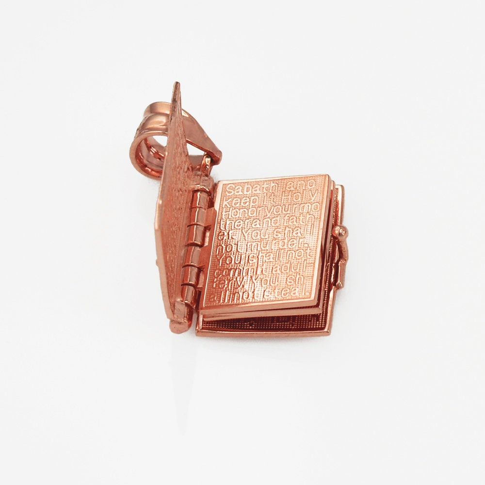 Gold Judaic 10 Commandments Jewish Bible 3D Charm Necklace (yellow, white, rose gold, 10k, 14k, ) Karma Blingz