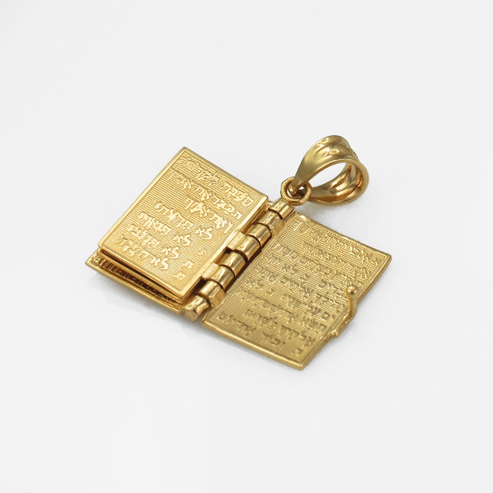 Gold Judaic 10 Commandments Jewish Bible 3D Charm Necklace (yellow, white, rose gold, 10k, 14k, ) Karma Blingz
