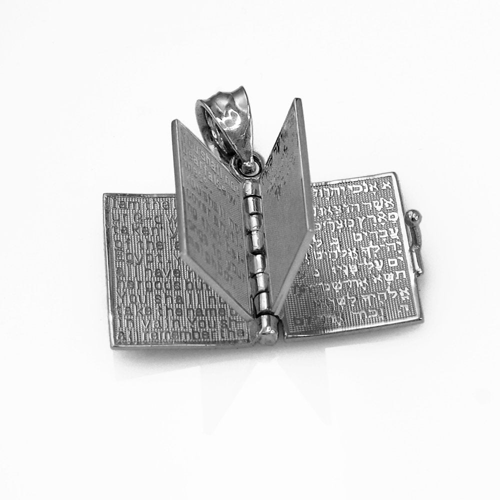 Sterling Silver Judaic 10 Commandments Jewish Bible 3D Necklace Karma Blingz