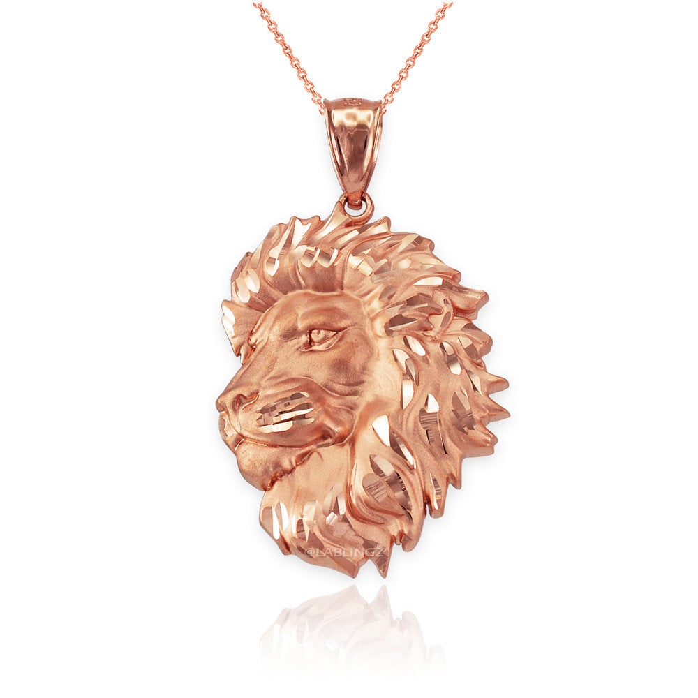 Gold Lion Face Satin DC Leo Pendant Necklace (yellow, white, rose gold, 10k, 14k) Karma Blingz