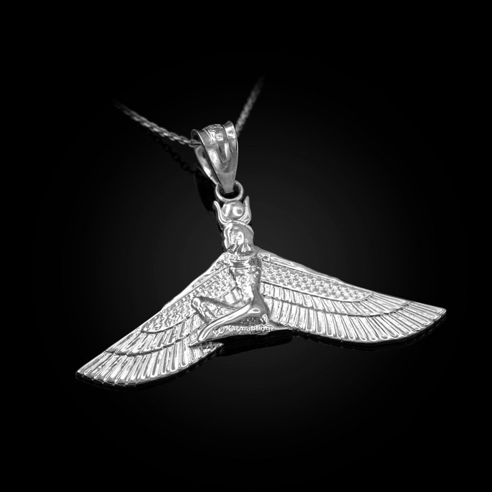 Sterling Silver Isis Egyptian Winged Goddess Pendant Necklace Karma Blingz