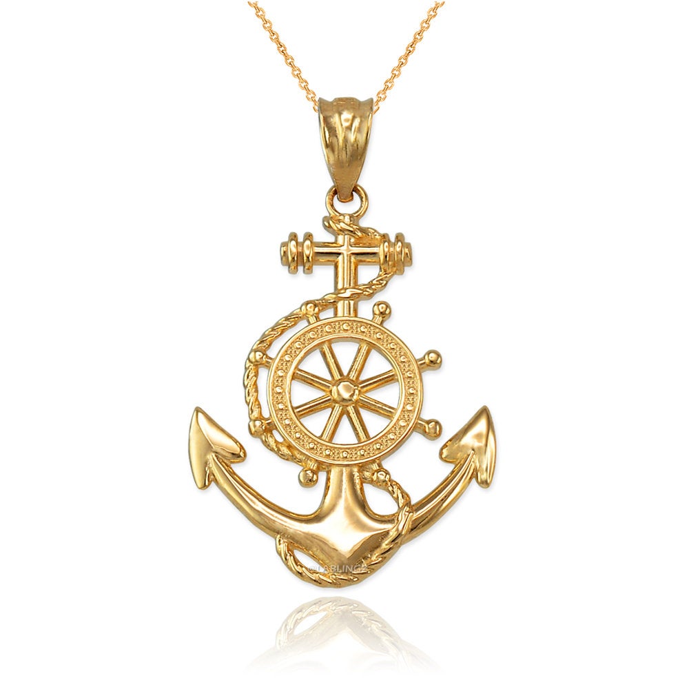 Gold Nautical Marine Anchor Pendant Necklace (yellow, white, rose gold, 10K, 14K) Karma Blingz