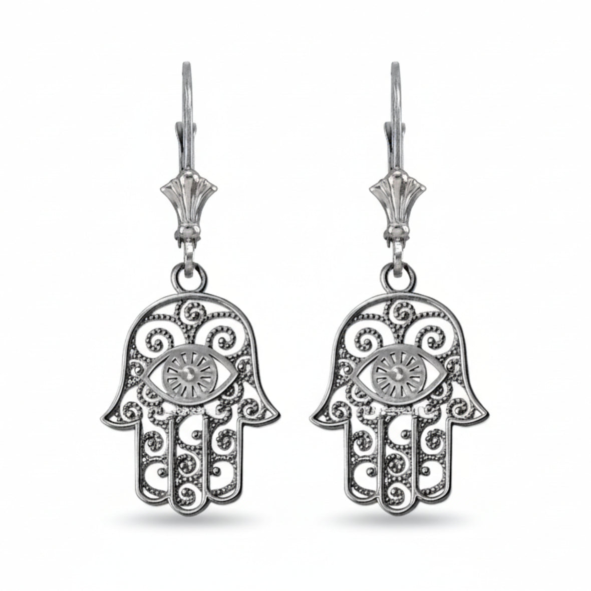Sterling Silver Hamsa Evil Eye Filigree Earrings Karma Blingz