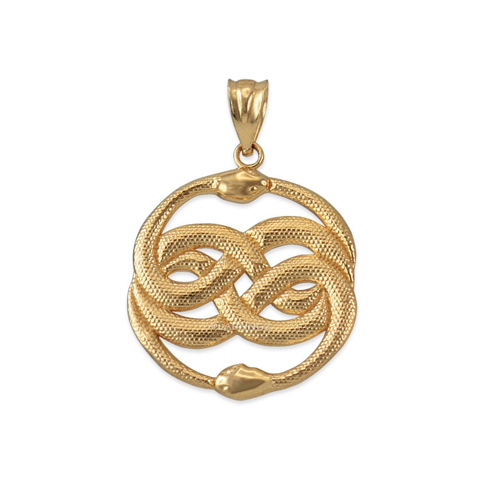 Gold Double Infinity Ouroboros Snakes Pendant Necklace (yellow, white, rose gold, 10k, 14k) Karma Blingz