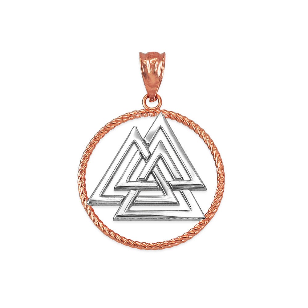 Gold Viking Valknut Pendant Necklace (yellow, white, rose, 2-tone gold, 10K, 14K) Karma Blingz