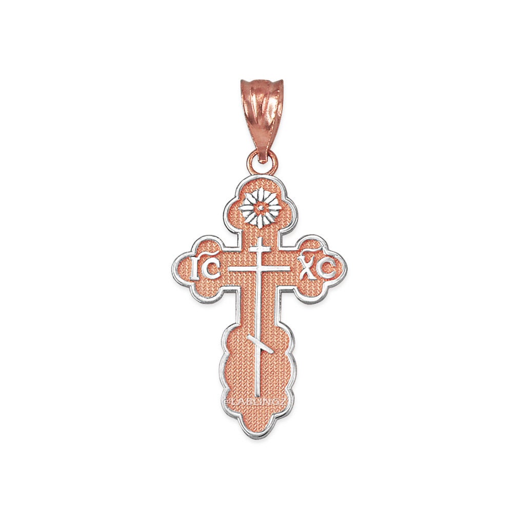 Gold Eastern Orthodox St. Olga Cross Pendant Necklace (yellow, white, rose, 2-tone gold, 10K, 14K) Karma Blingz