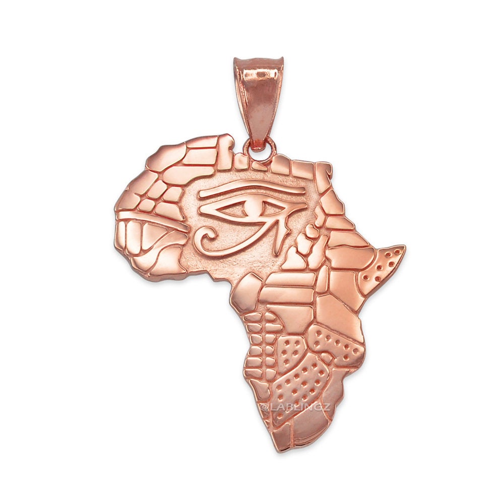 Gold Eye of Horus Africa Map Pendant Necklace (yellow, white, rose, 2-tone gold, 10K, 14K) Karma Blingz