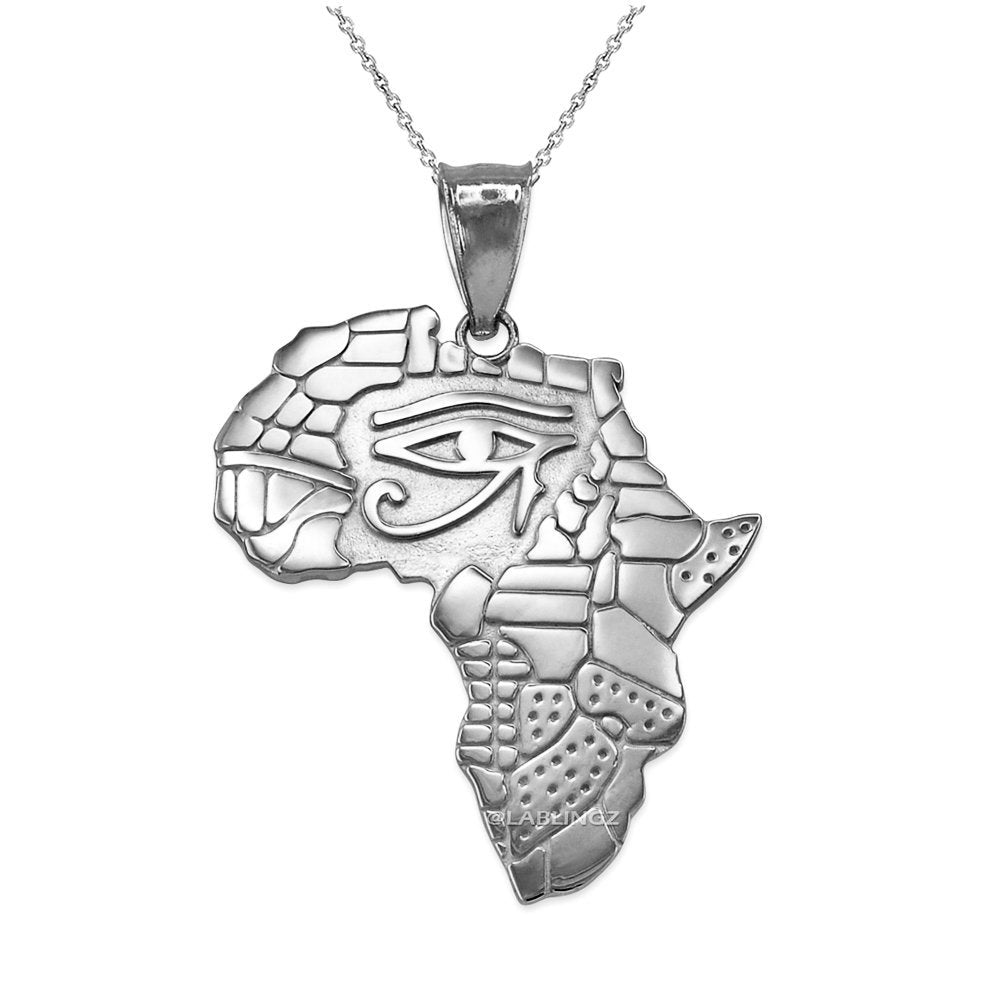 Gold Eye of Horus Africa Map Pendant Necklace (yellow, white, rose, 2-tone gold, 10K, 14K) Karma Blingz