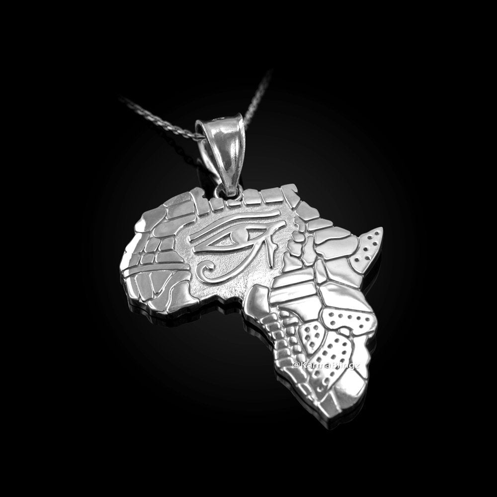 Sterling Silver Eye of Horus Africa Map Pendant Necklace Karma Blingz