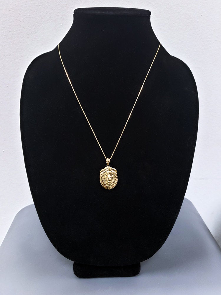 Gold Lion Face DC Pendant Necklace (10k, 14k, yellow, white, rose gold) Karma Blingz