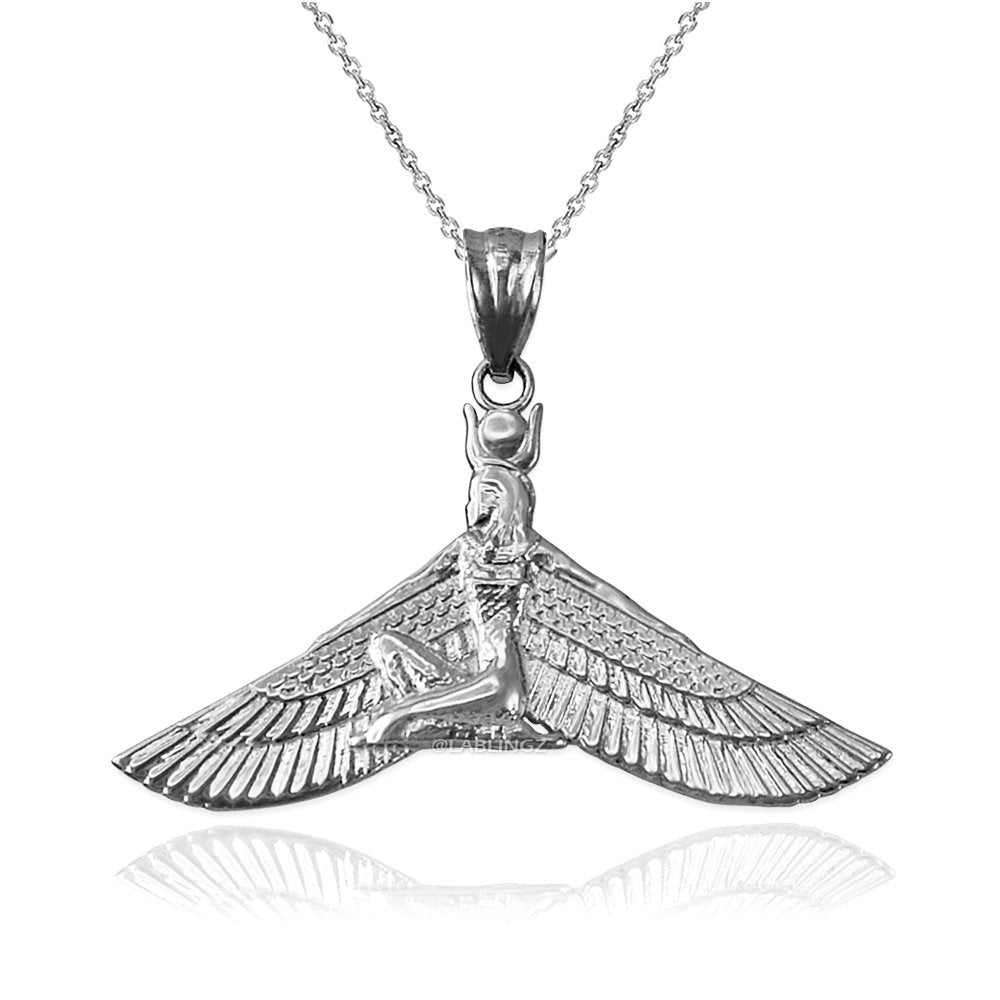 Sterling Silver Isis Egyptian Winged Goddess Pendant Necklace Karma Blingz