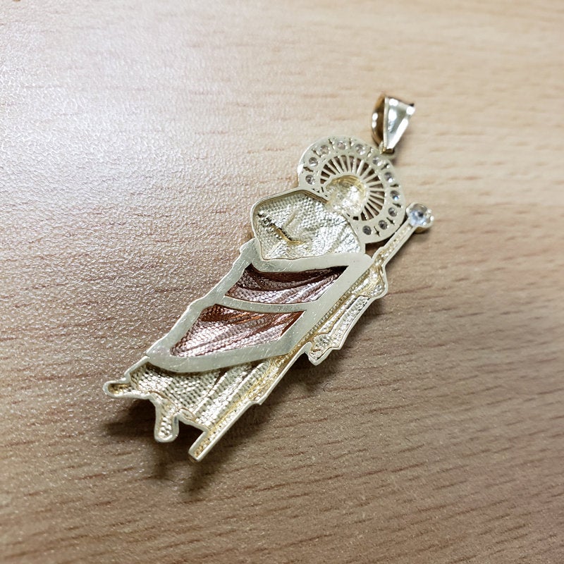 Tri-Color Gold Saint Jude CZ Charm Pendant (Small/Medium/Large,10K, 14K) Karma Blingz