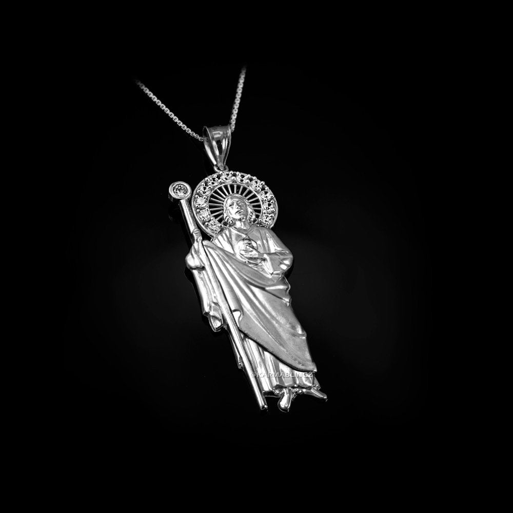 Sterling Silver Saint Jude CZ Pendant Necklace Karma Blingz
