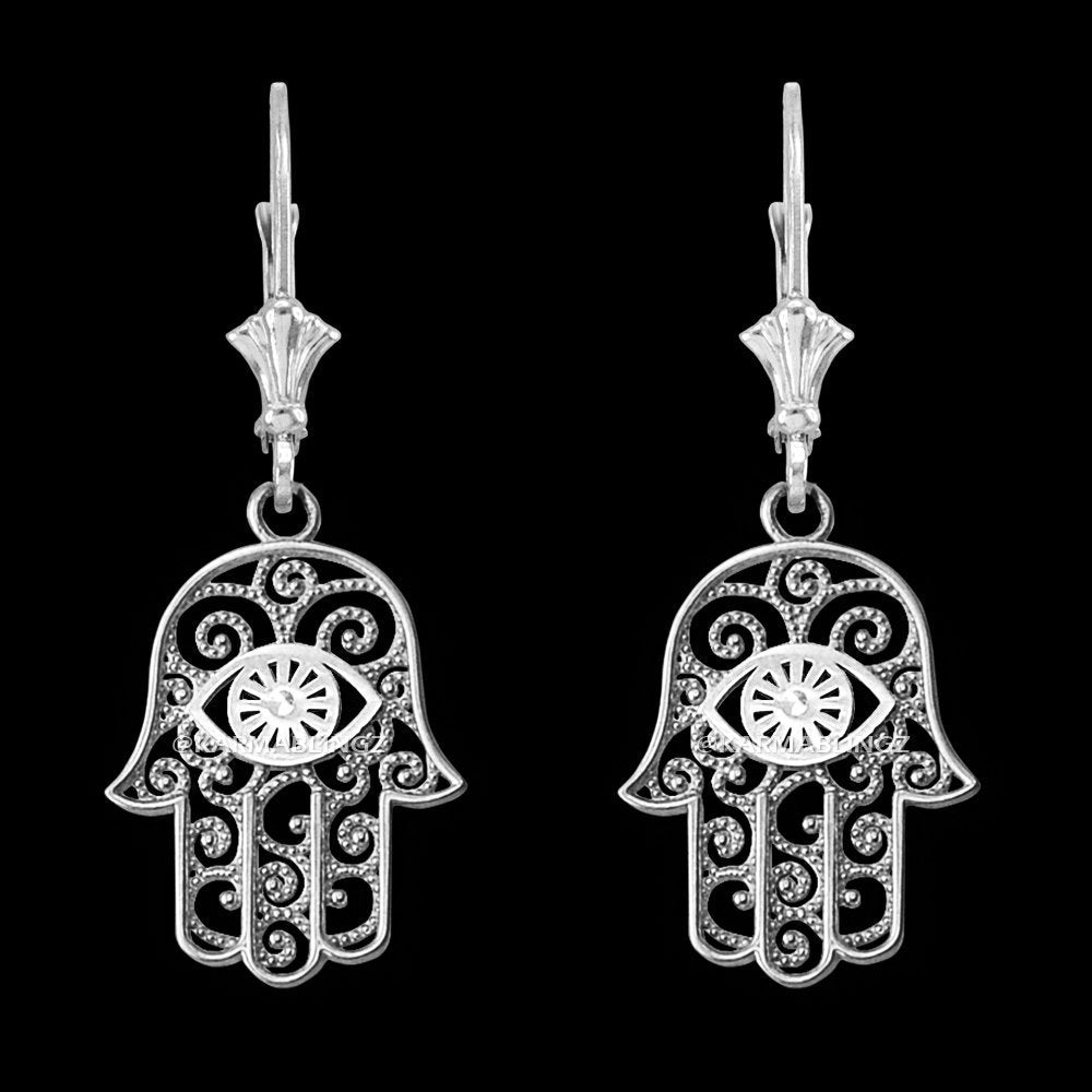 Sterling Silver Hamsa Evil Eye Filigree Earrings Karma Blingz
