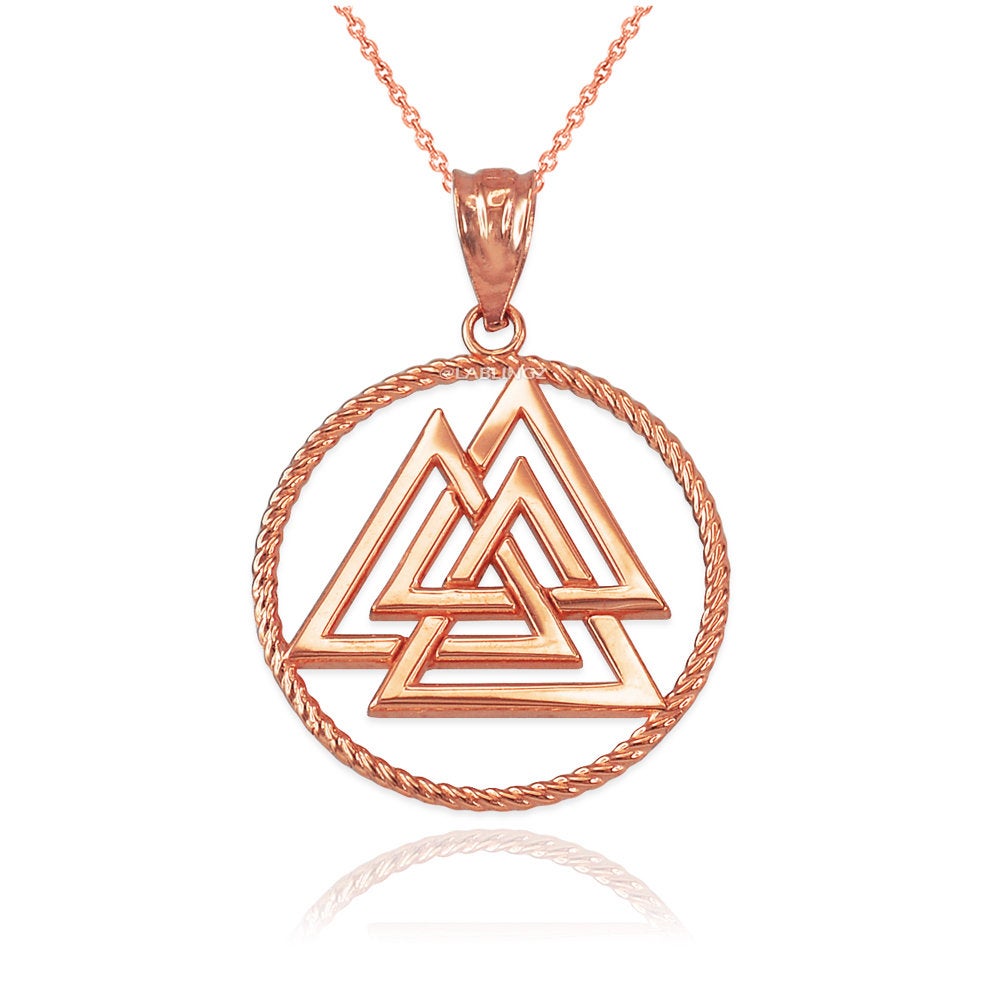 Gold Viking Valknut Pendant Necklace (yellow, white, rose, 2-tone gold, 10K, 14K) Karma Blingz