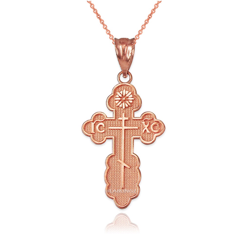 Gold Eastern Orthodox St. Olga Cross Pendant Necklace (yellow, white, rose, 2-tone gold, 10K, 14K) Karma Blingz