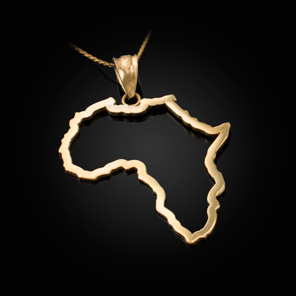 Gold Africa Open Pendant Necklace (yellow, white, rose gold, 10K, 14K) Karma Blingz
