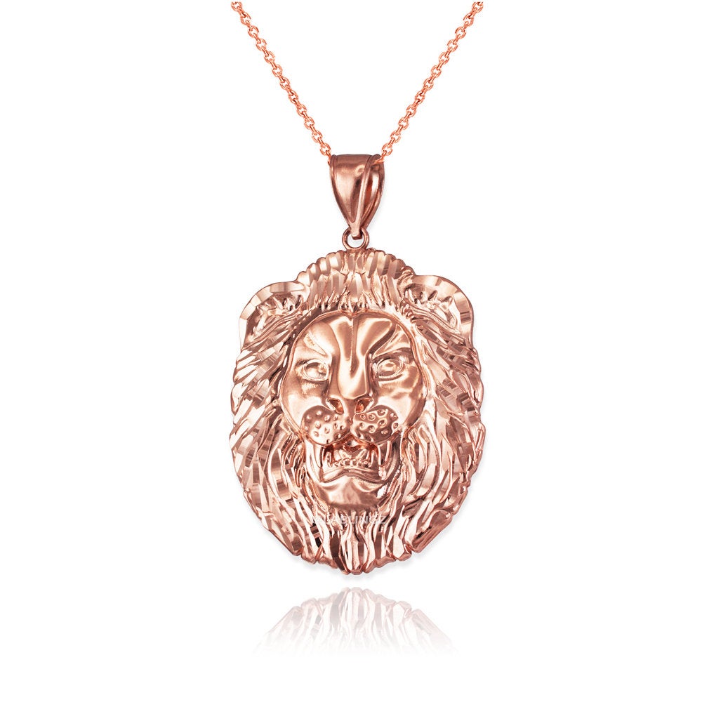 Gold Lion Face DC Pendant Necklace (10k, 14k, yellow, white, rose gold) Karma Blingz