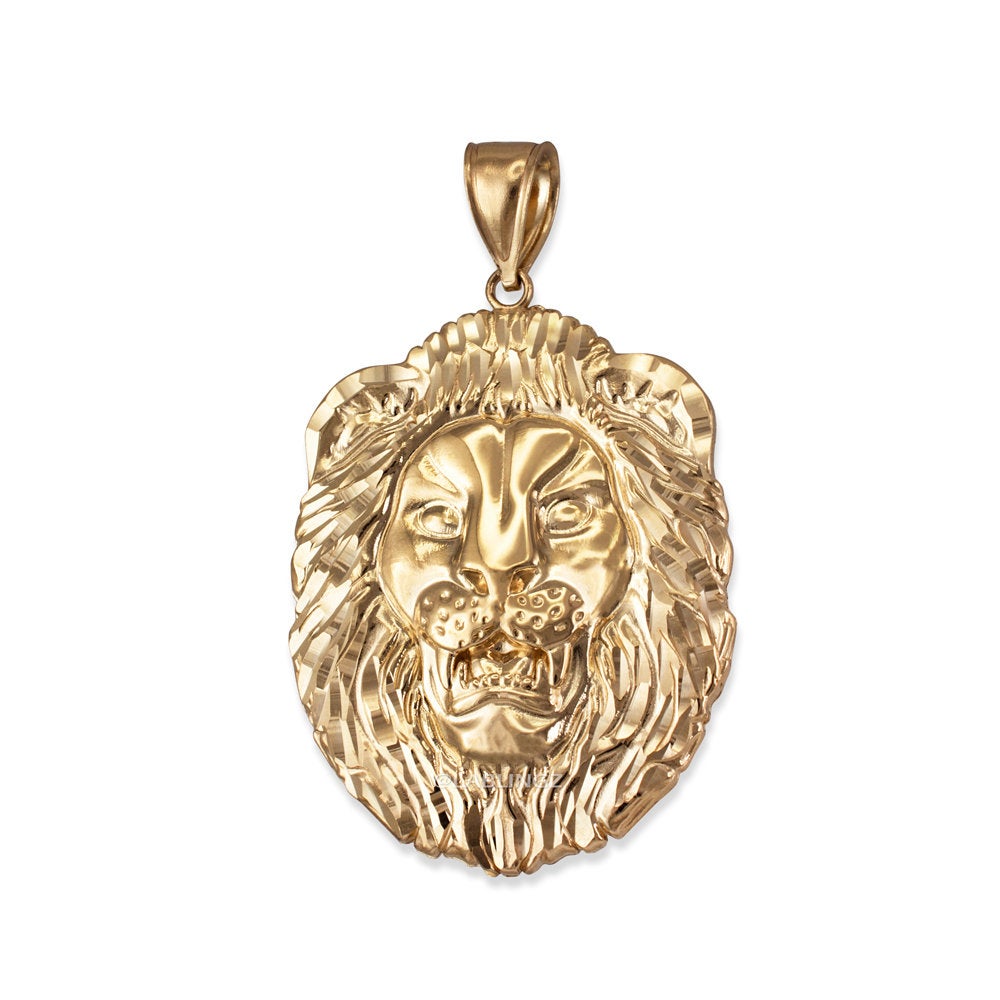 Gold Lion Face DC Pendant Necklace (10k, 14k, yellow, white, rose gold) Karma Blingz