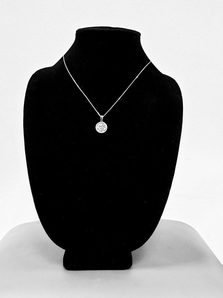 Gold Om Yoga Medallion Charm Necklace (yellow, white, rose gold, 10K, 14K) Karma Blingz