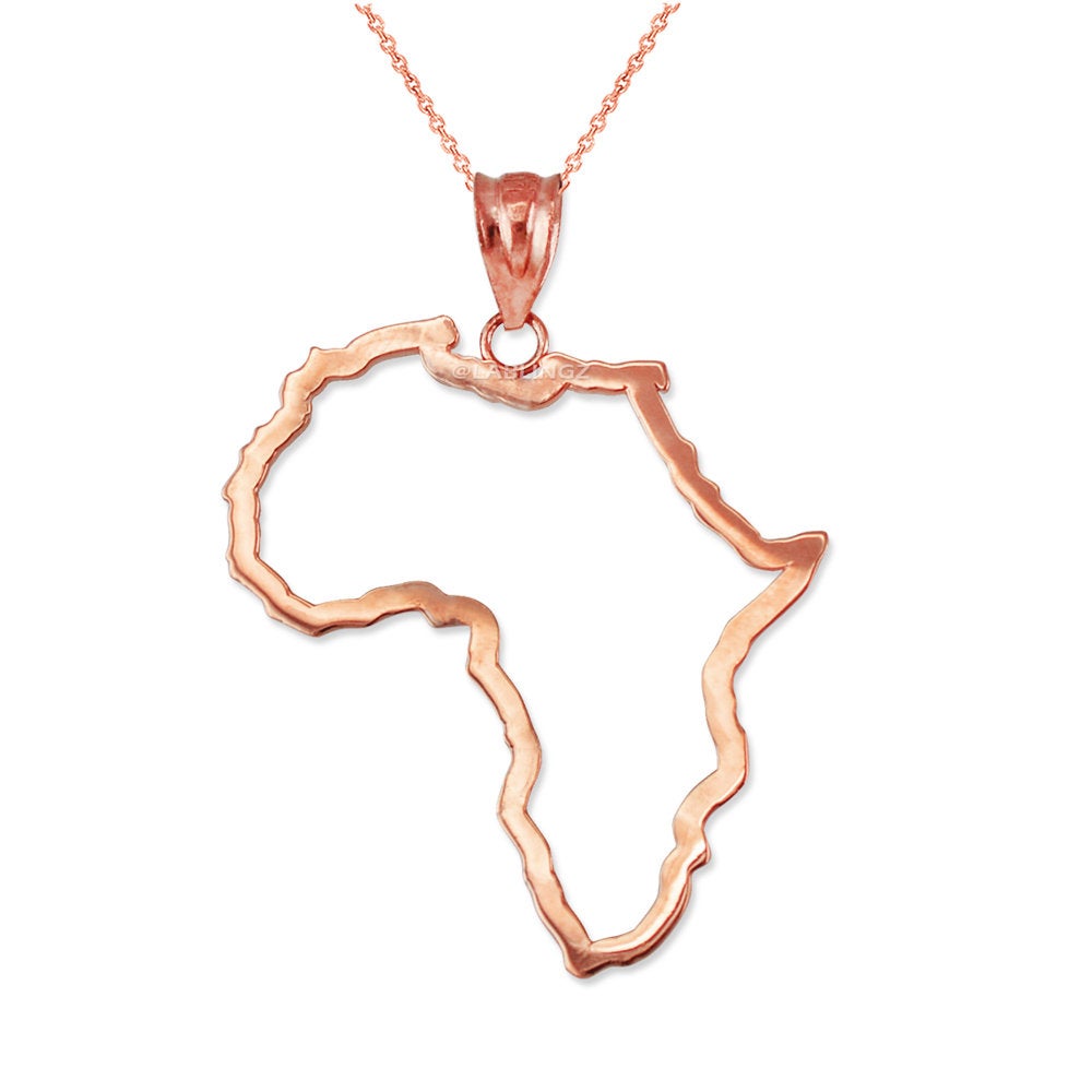 Gold Africa Open Pendant Necklace (yellow, white, rose gold, 10K, 14K) Karma Blingz