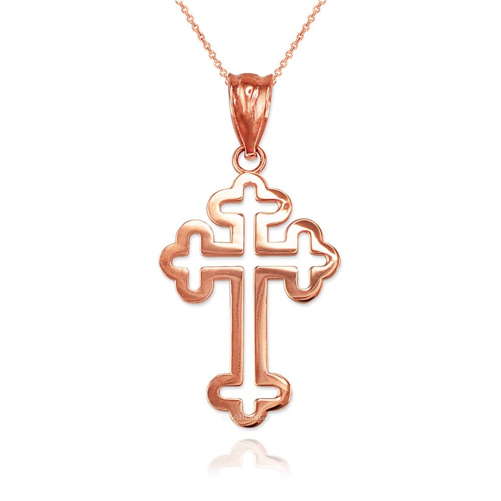 Gold Apostolic Open Cross Pendant Necklace (yellow, white, rose gold, 10K, 14K) Karma Blingz