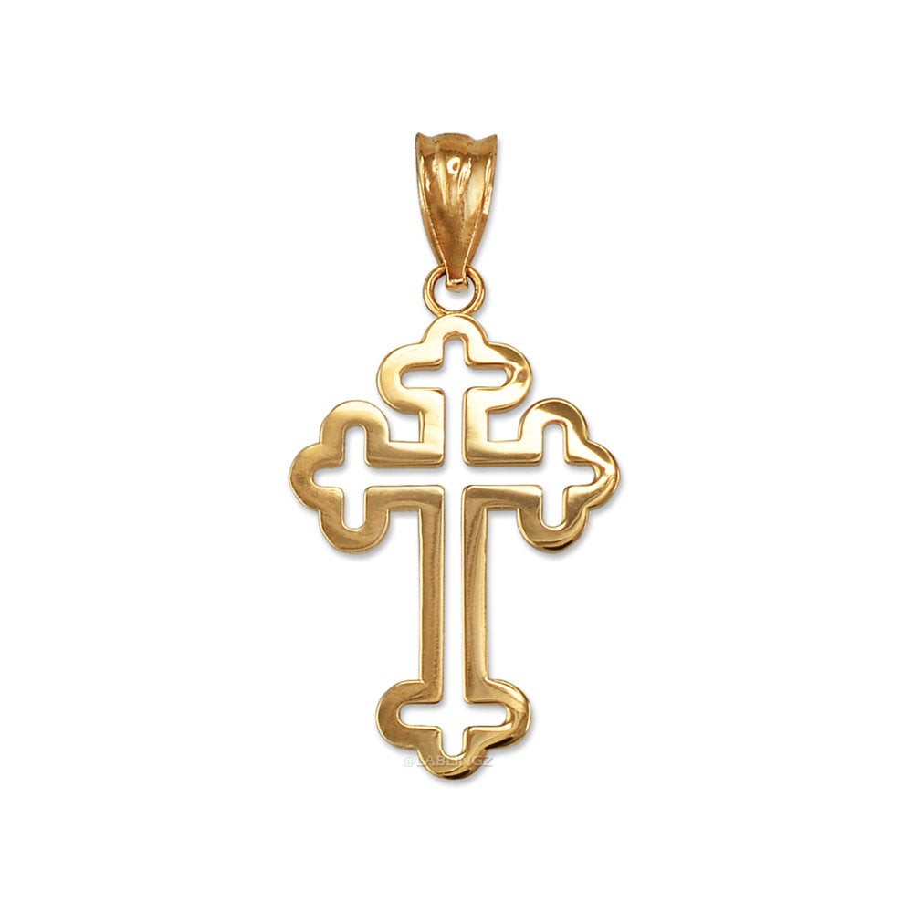 Gold Apostolic Open Cross Pendant Necklace (yellow, white, rose gold, 10K, 14K) Karma Blingz